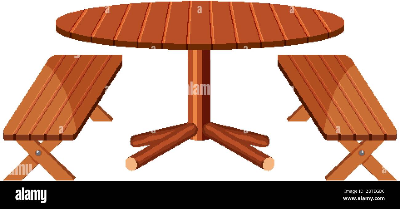 Wooden table and two chairs on white background illustration Stock