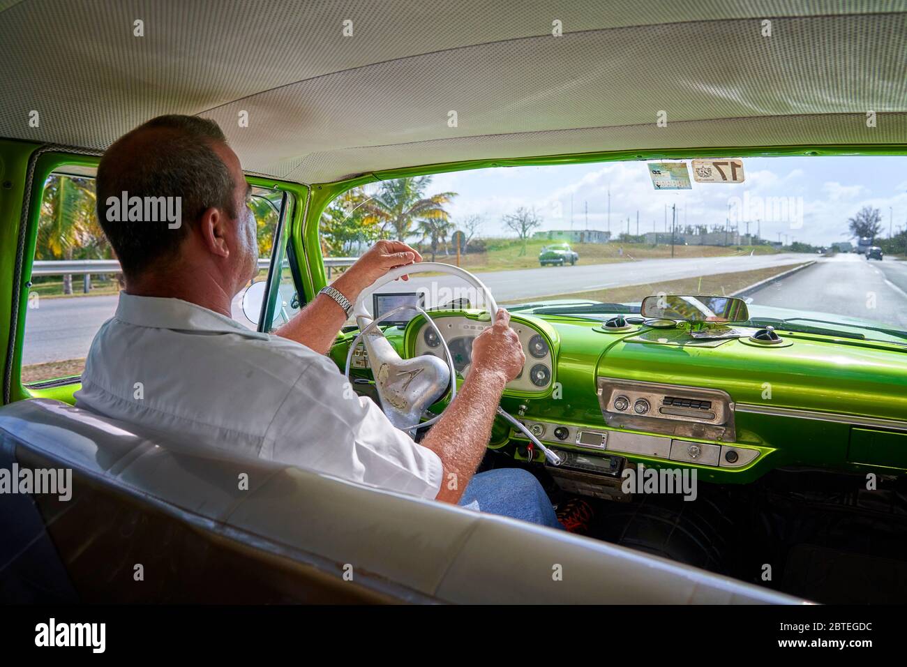 Interior of an old American Classic Car driving as a taxi, Havana, Cuba Stock Photo