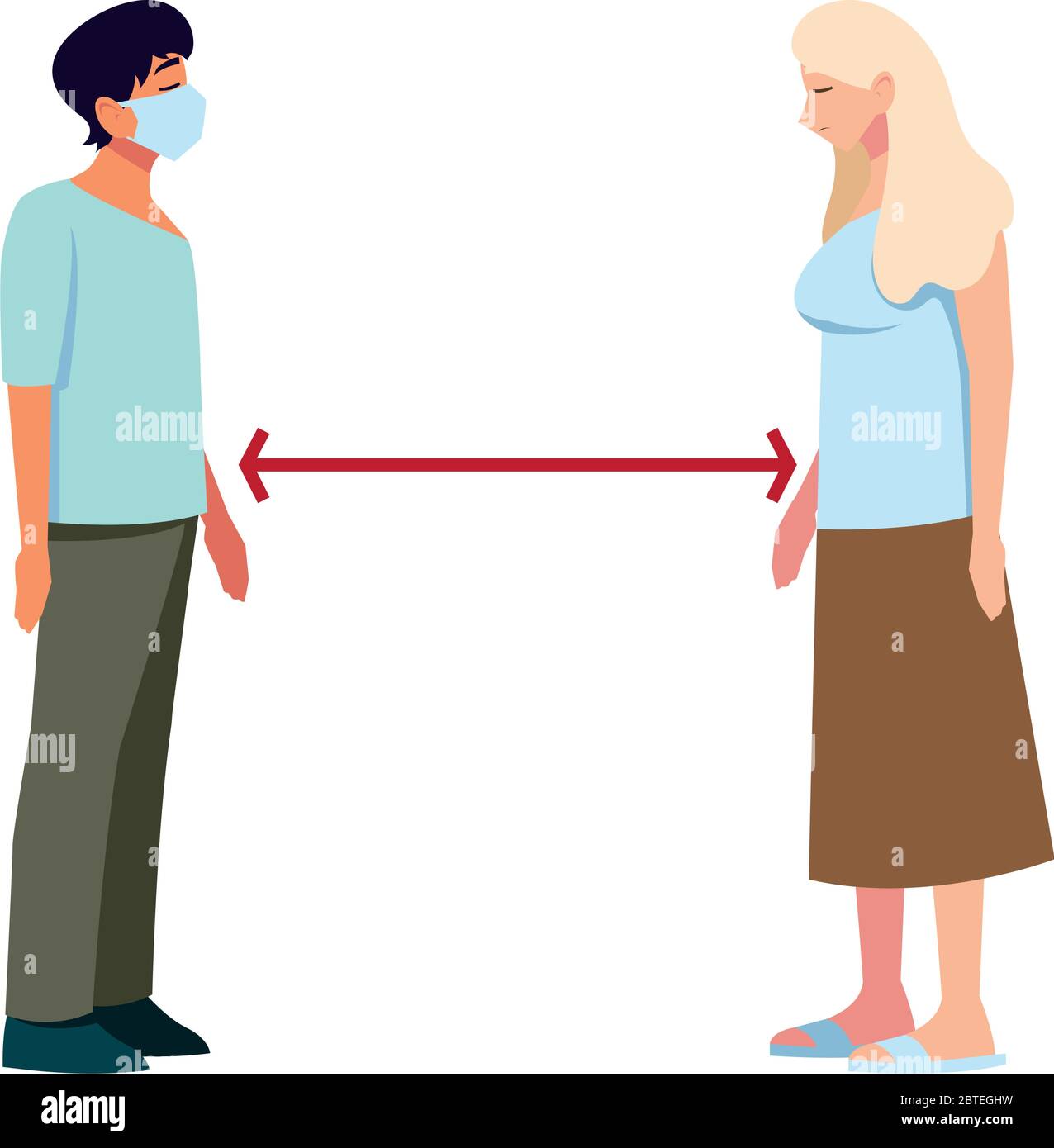 Social distancing between woman and man design of Medical care and ...