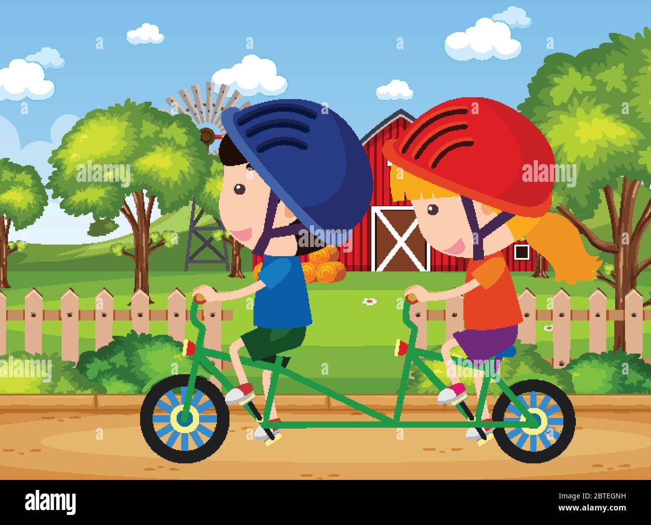 Background scene with kids riding bike in the park illustration Stock ...