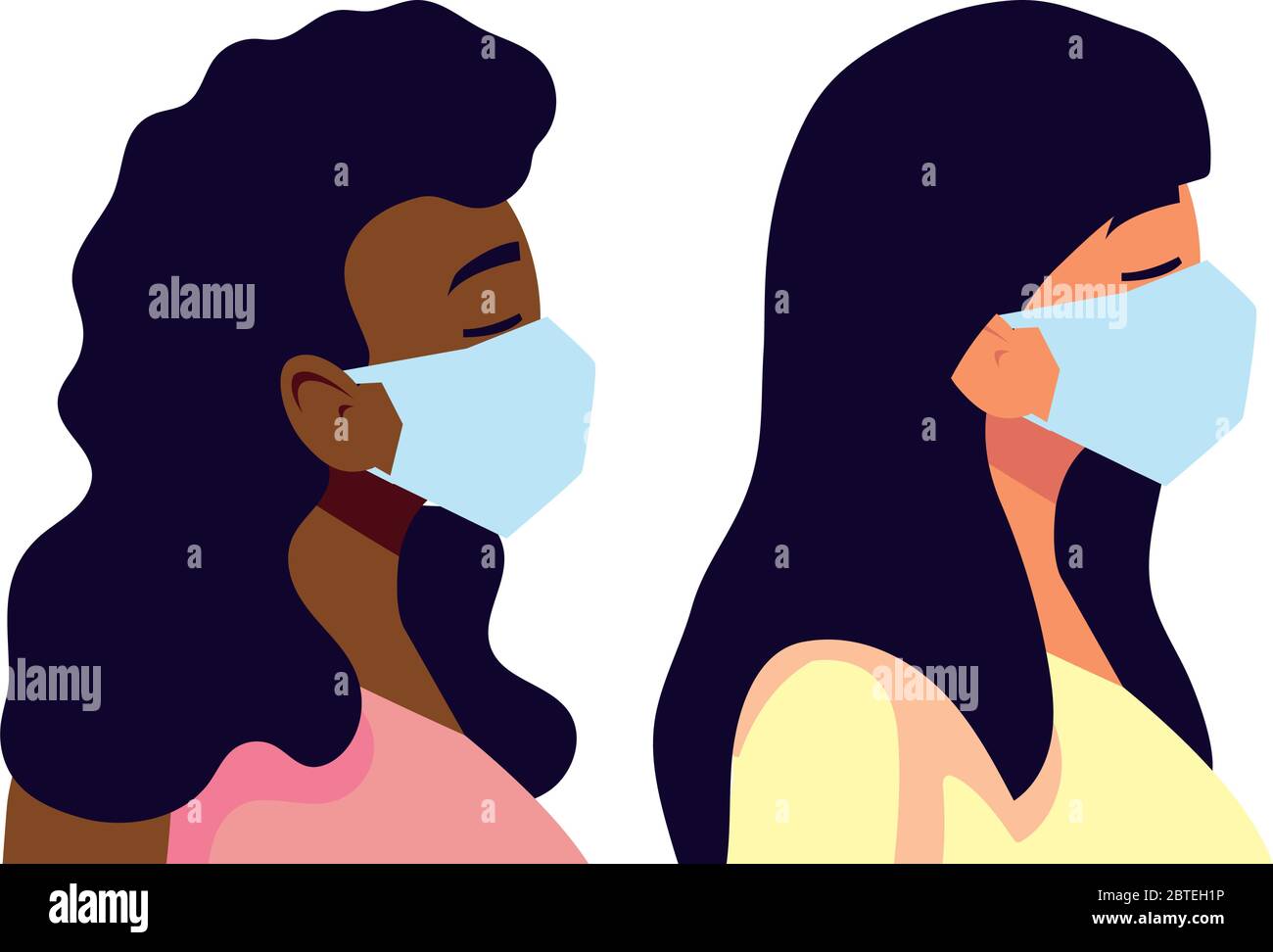 Women with masks design of Medical care and covid 19 virus theme Vector ...