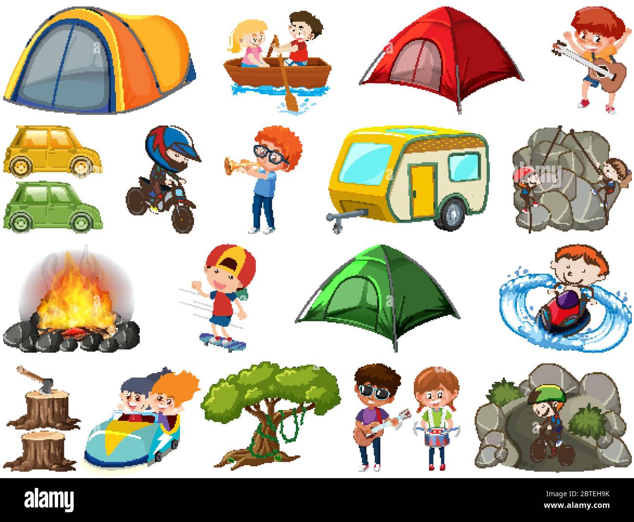 Set of people doing different activities on white background ...