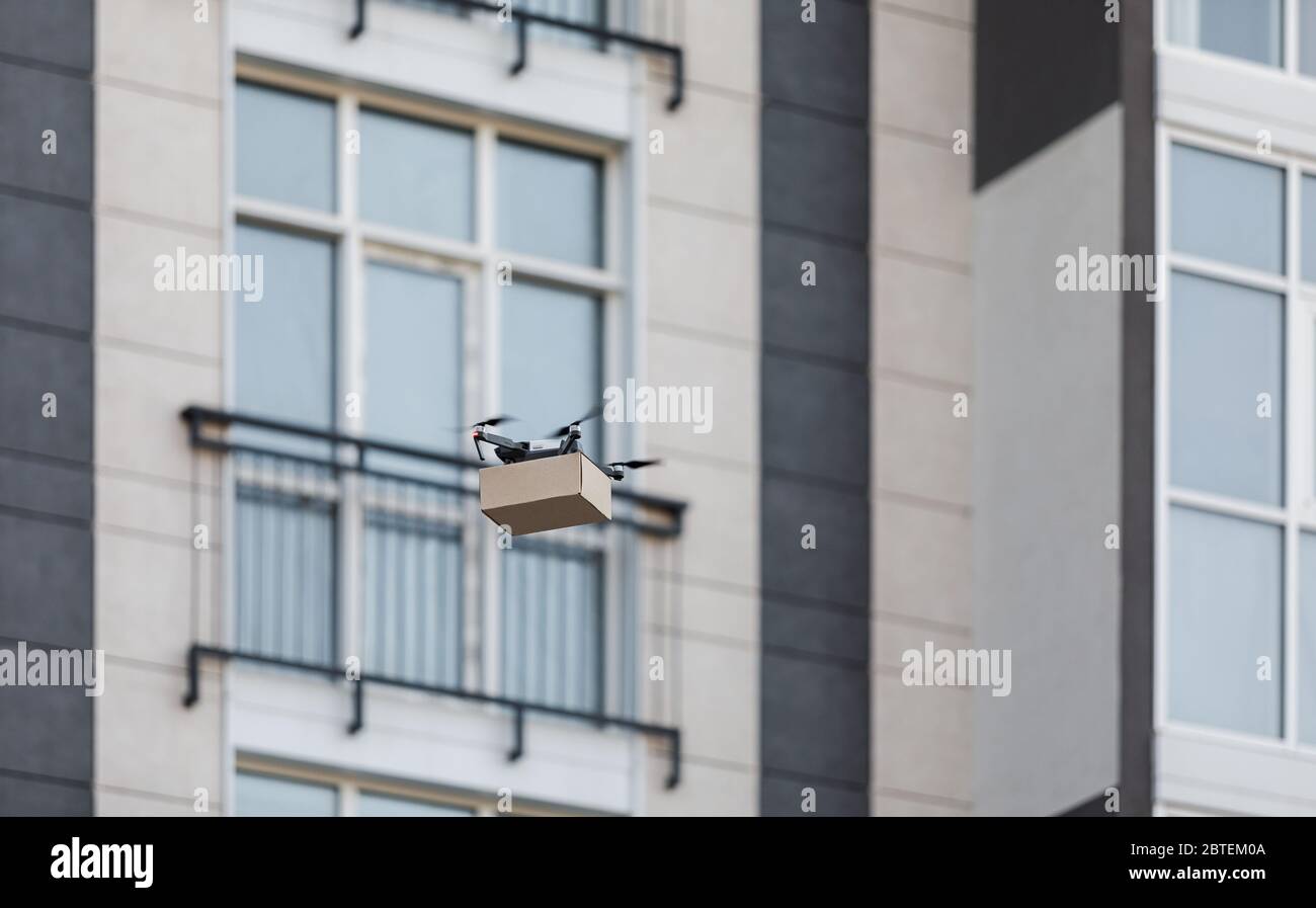 Drone fast and safe delivery, air contactless shipment Stock Photo - Alamy