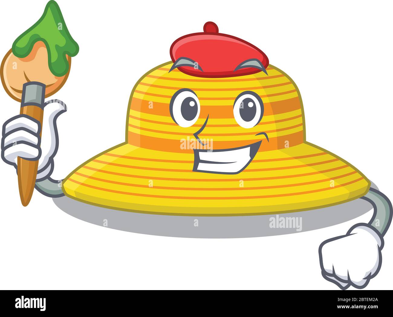 An artistic summer hat artist mascot design paint using a brush. Vector