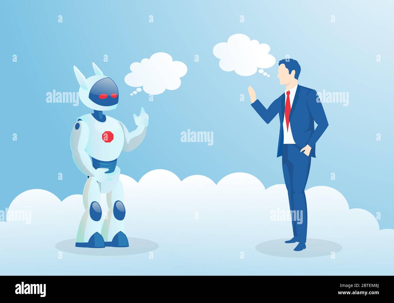 Vector of a businessman talking to a robot Stock Vector