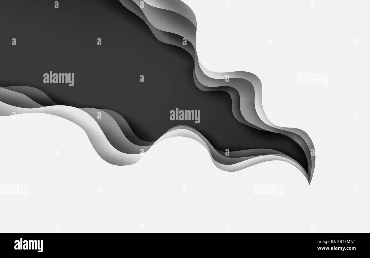 3D paper art of abstract curve layer black-whaite background.Paper art ...