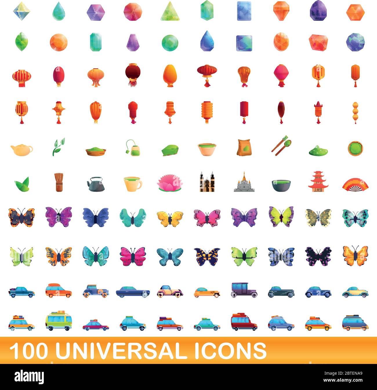 100 universal icons set. Cartoon illustration of 100 universal icons ...