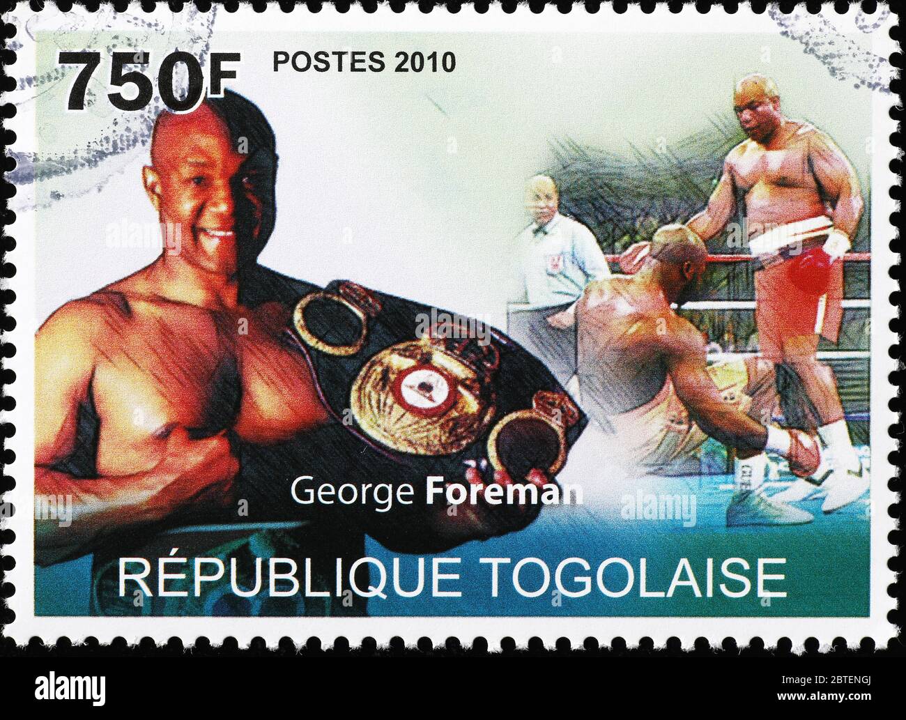 Boxer George Foreman on postage stamp of Togo Stock Photo