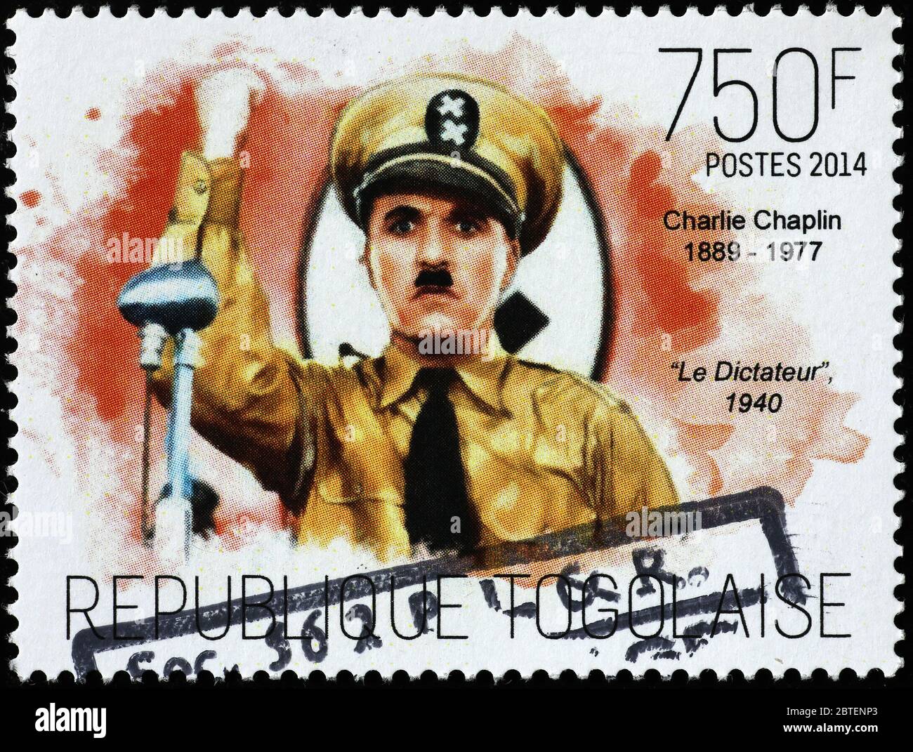 Charlie Chaplin in the Great Dictator on postage stamp Stock Photo