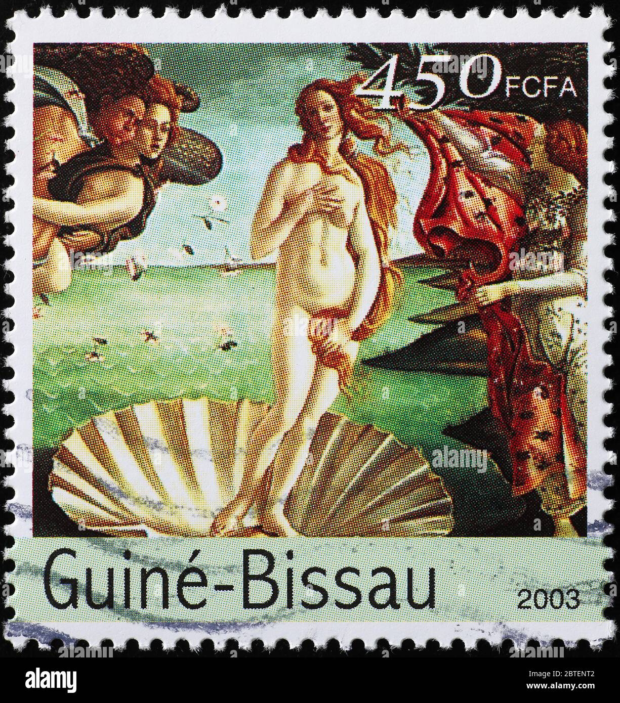 Detail from birth of Venus by Botticelli on stamp Stock Photo