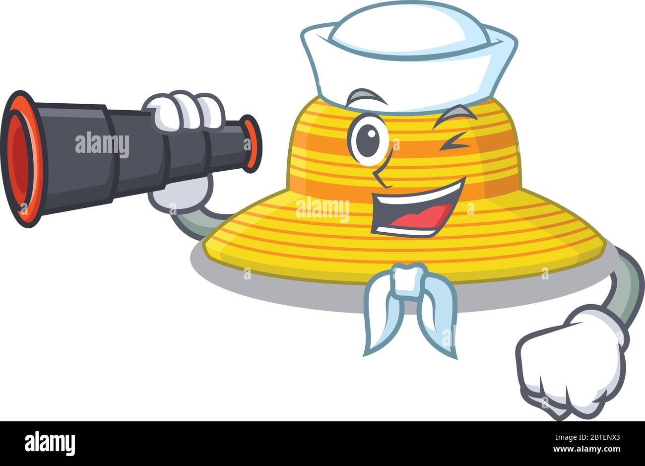 A cartoon picture of summer hat Sailor using binocular. Vector illustration Stock Vector