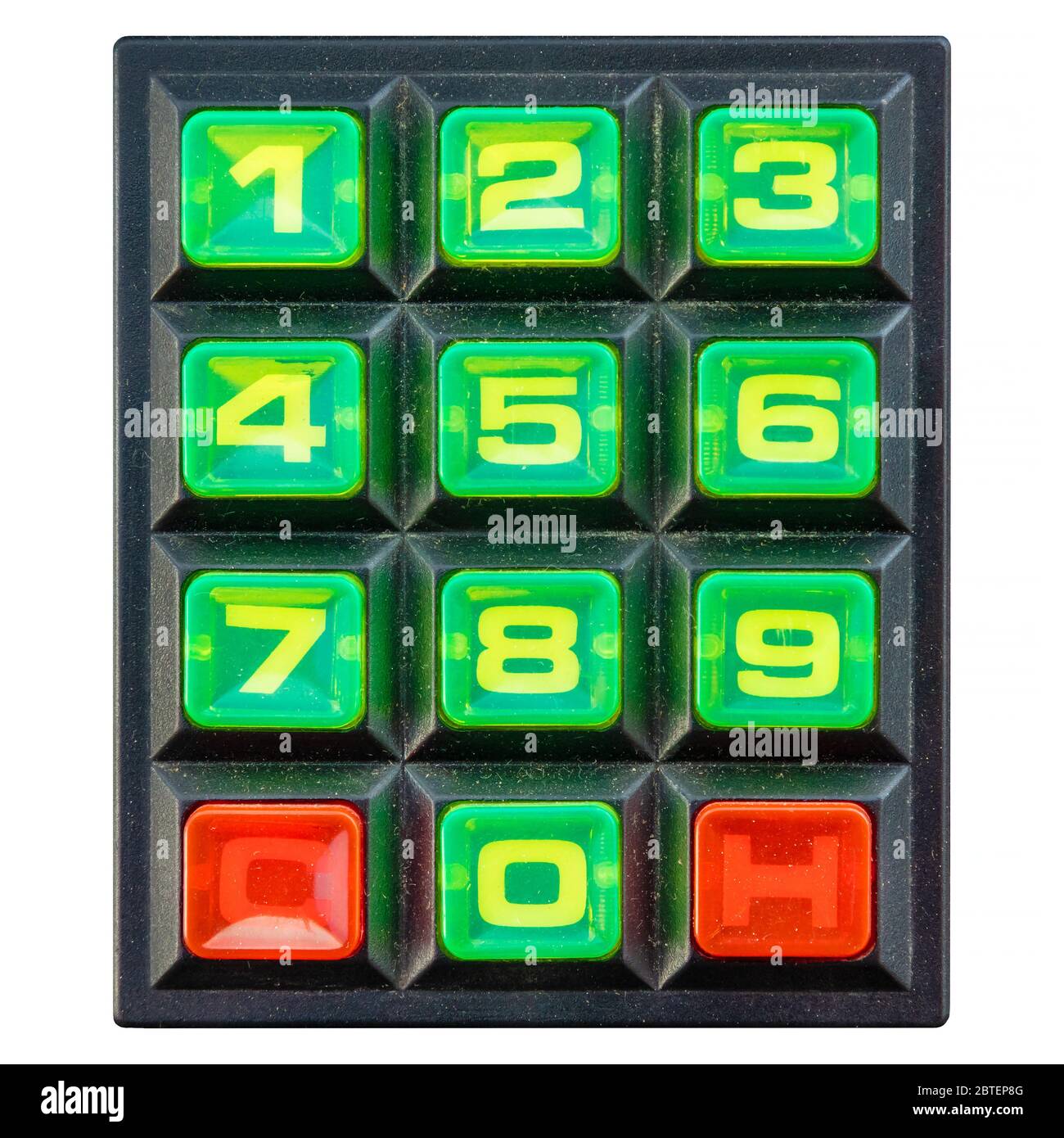 Vintage colorful keypad with green number buttons isolated on a white background Stock Photo
