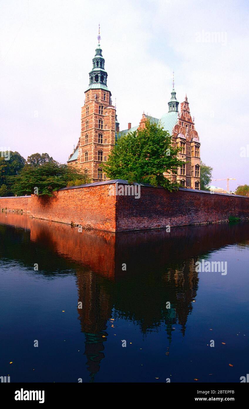 Rosenborg slot, castle, water, reflections, Copenhagen, Danmark Stock Photo
