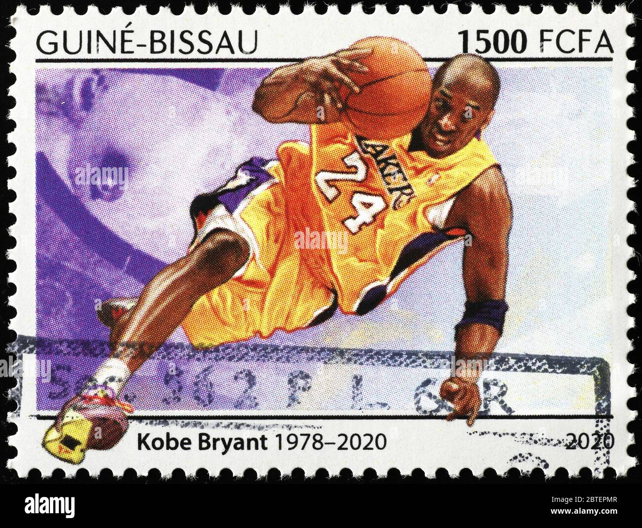 Kobe Bryant in action on postage stamp Stock Photo