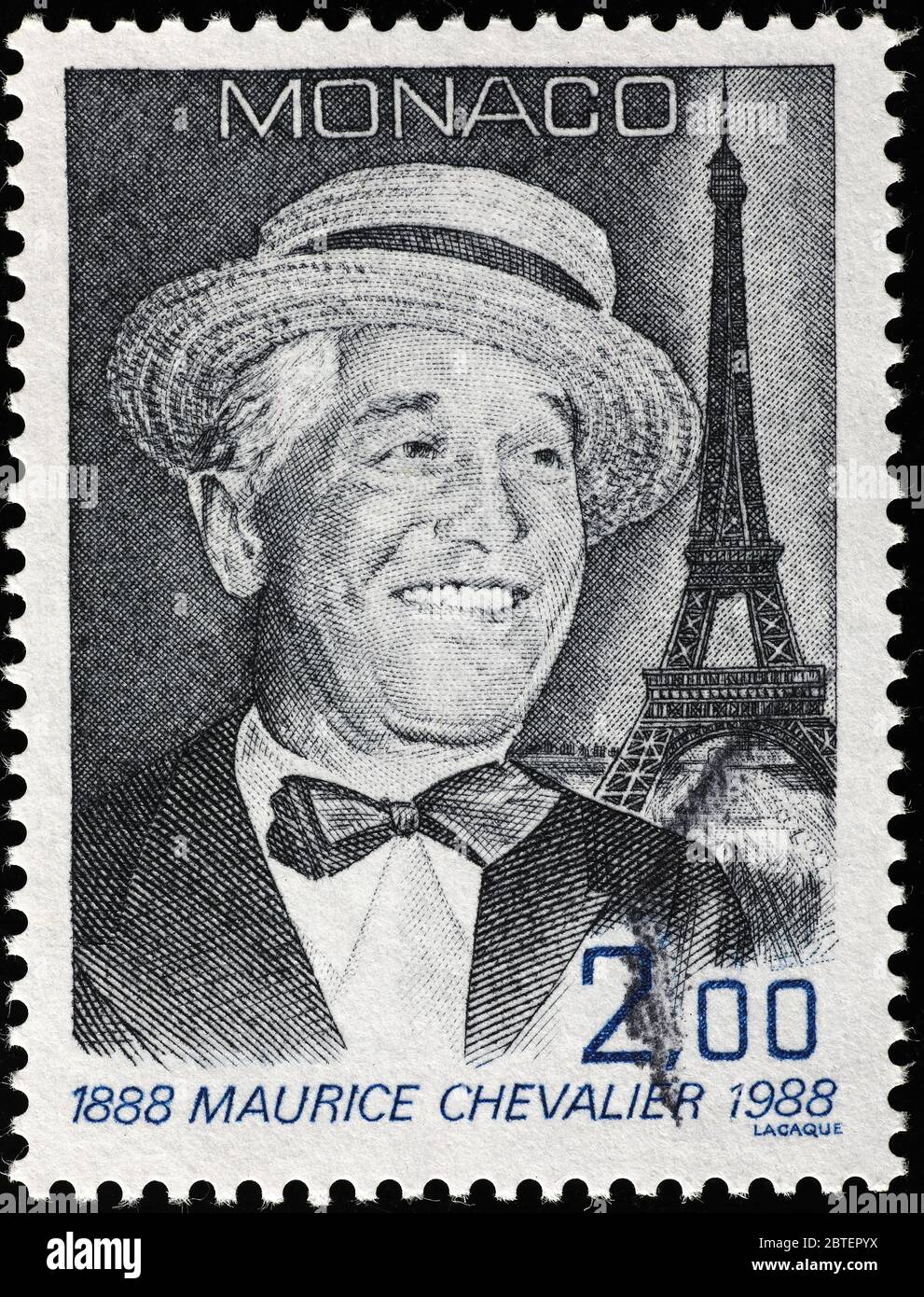 Maurice Chevalier on postage stamp of Monaco Stock Photo