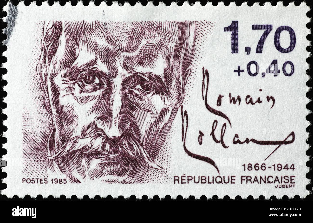 Portrait of Romain Rolland on french postage stamp Stock Photo