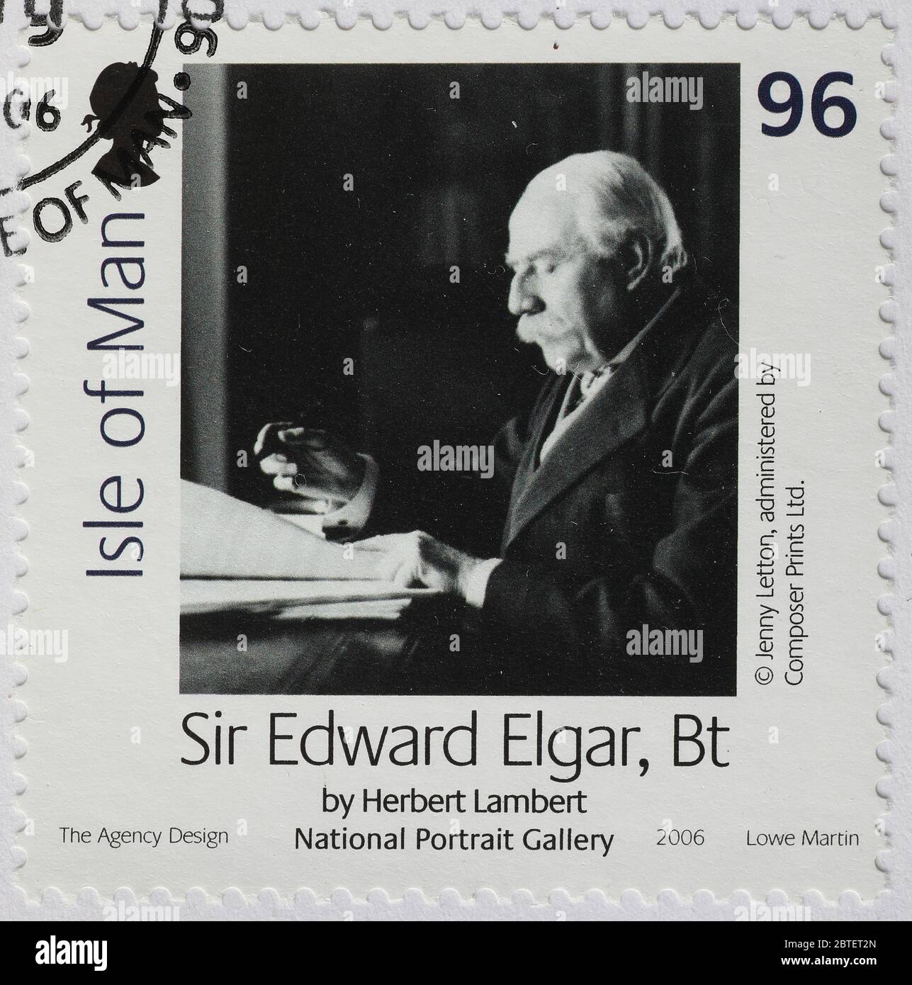 Portrait of Sir Edward Elgar on british postage stamp Stock Photo