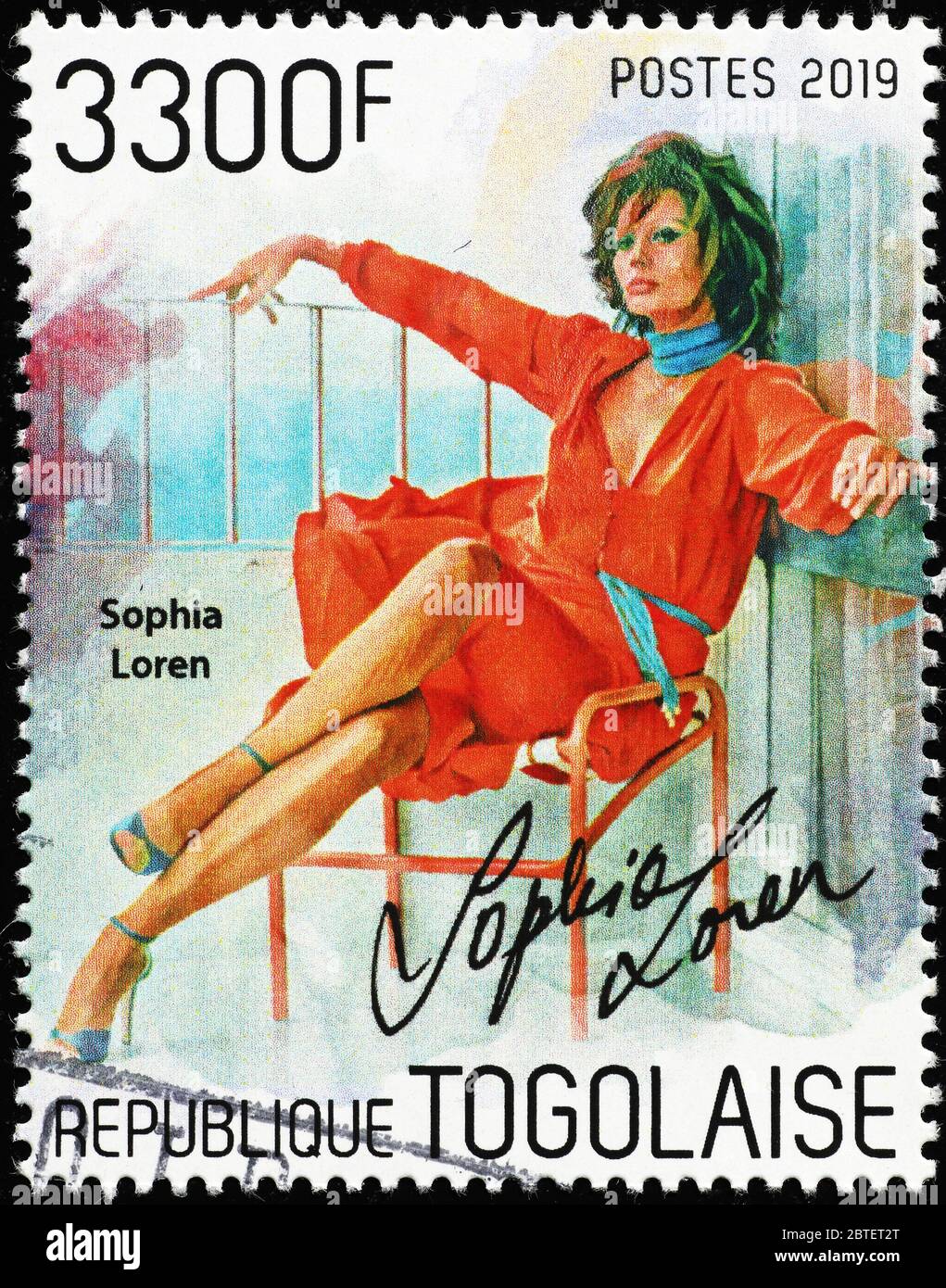 Portrait of Sofia Loren on postage stamp of Togo Stock Photo