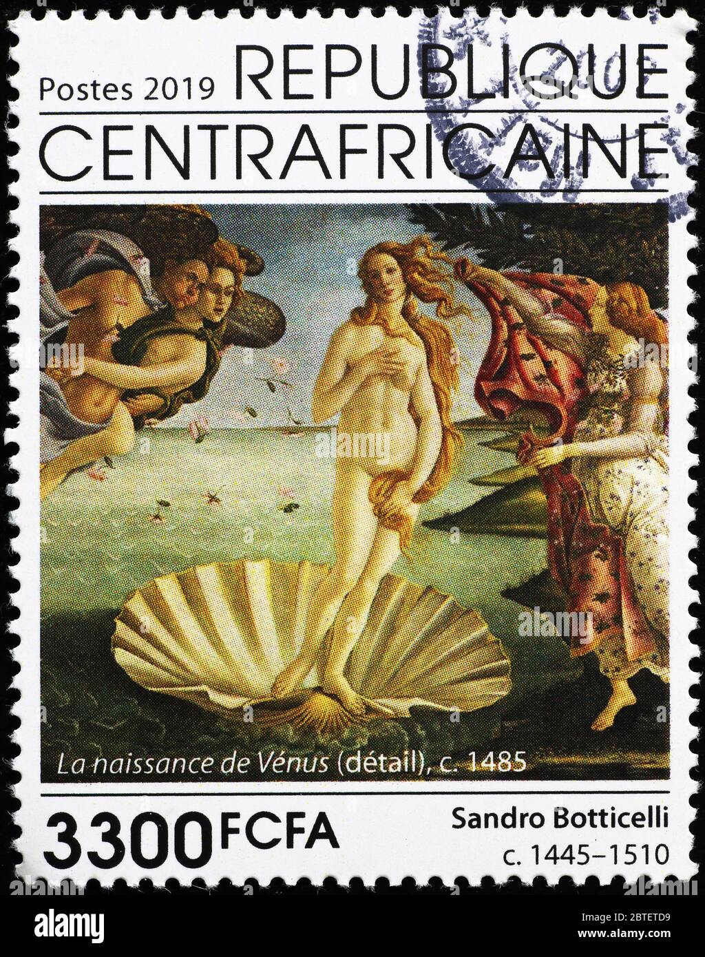 The birth of Venus by Botticelli on postage stamp Stock Photo
