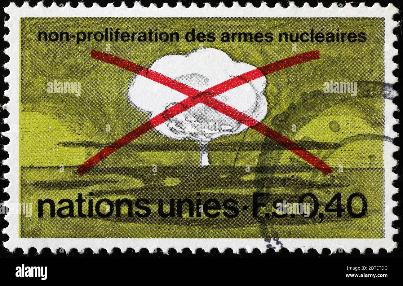 Stamp of United Nations against the proliferation of nuclear weapons Stock Photo
