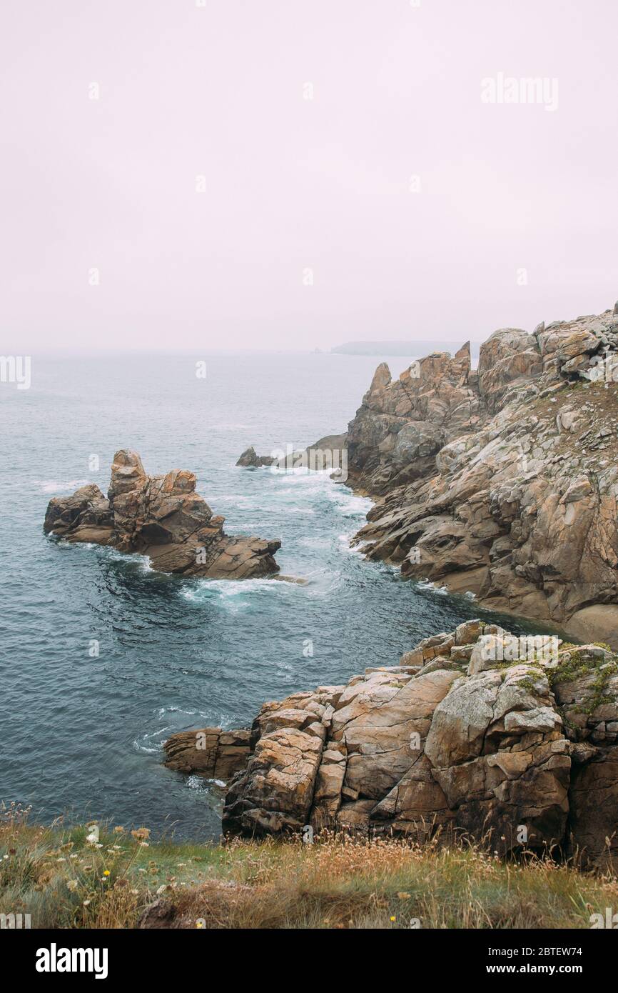 Dramatic landscape of Pointe du Raz in Brittany France Stock Photo