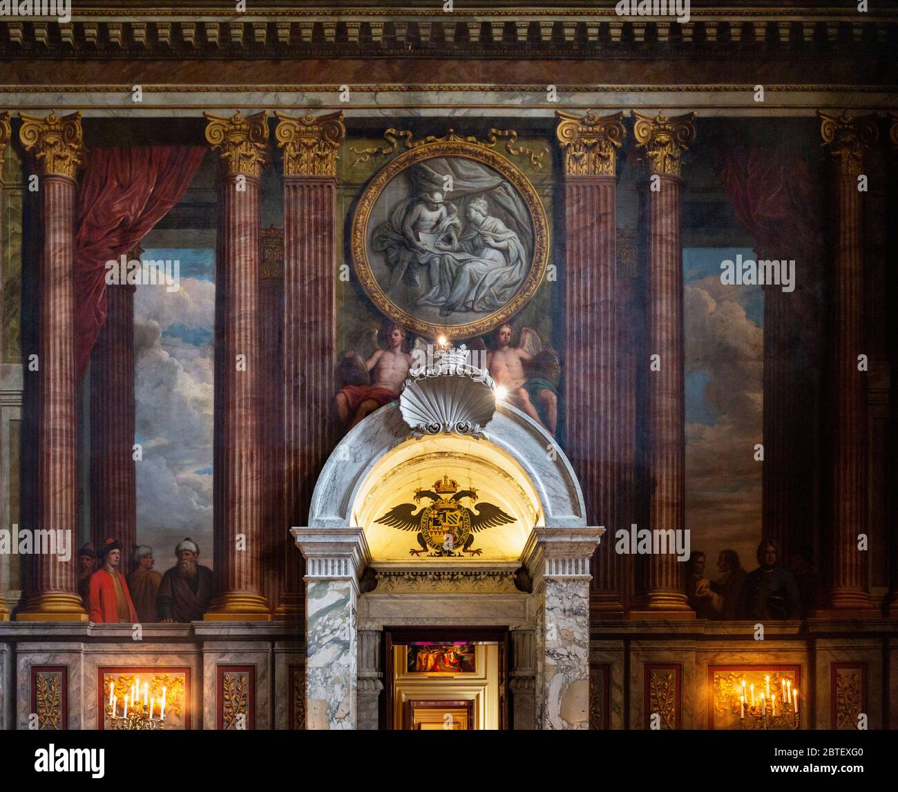 The painted interior of the Grand Salon at Blenheim Palace, Oxfordshire, England Stock Photo