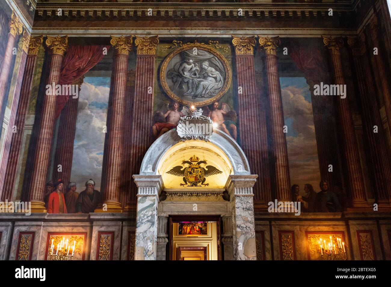 The painted interior of the Grand Salon at Blenheim Palace, Oxfordshire, England Stock Photo