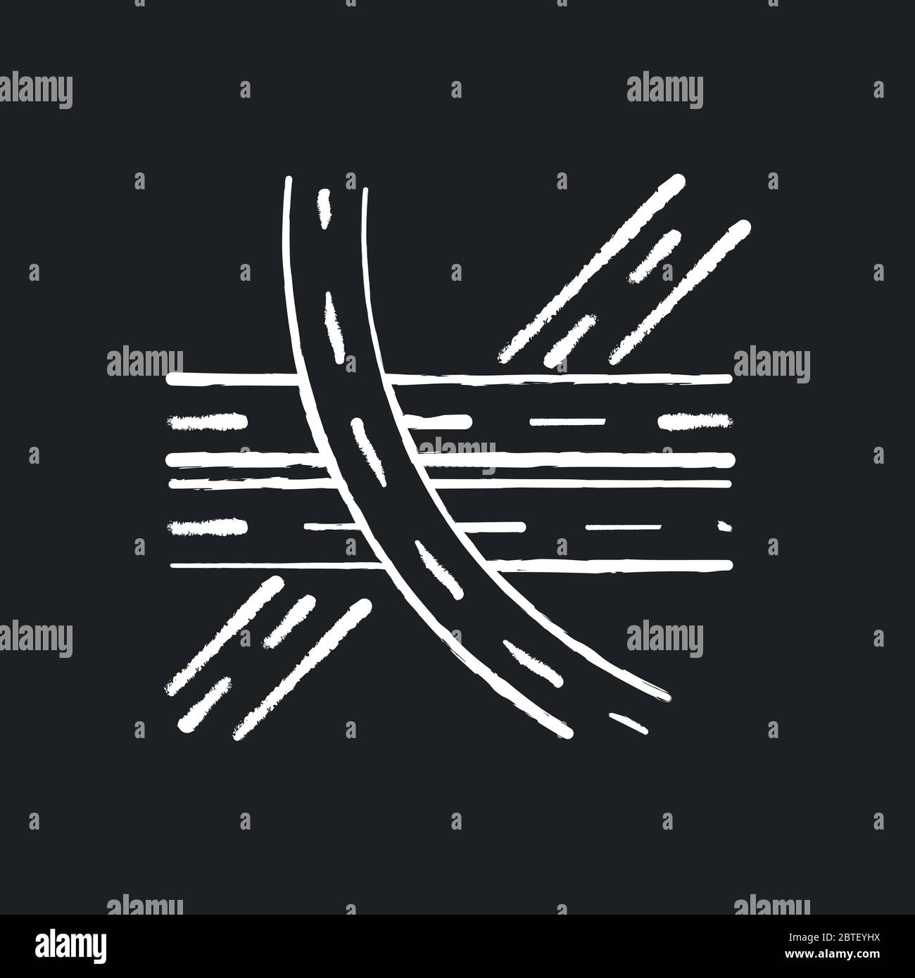 Multi level junction chalk white icon on black background Stock Vector