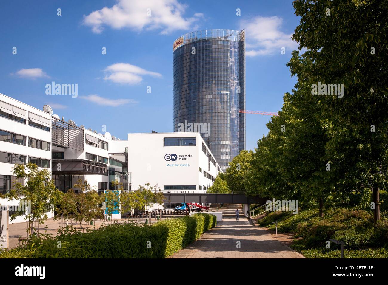 headquarters of the Deutsche Welle and the Post Tower, headquarters of the logistics company Deutsche Post DHL Group, Bonn, North Rhine-Westphalia, Ge Stock Photo