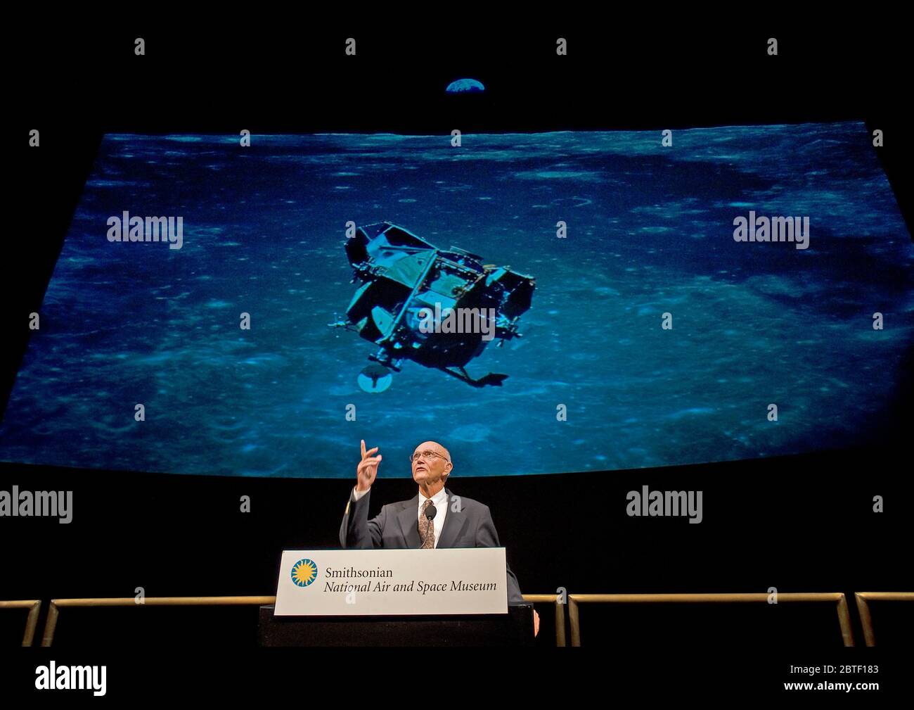 On the eve of the fortieth anniversary of Apollo 11's first human landing on the Moon, Apollo 11 crew member, Michael Collins speaks during a lecture in honor of Apollo 11 at the National Air and Space Museum in Washington, Sunday, July 19, 2009.  (NASA/Bill Ingalls) Stock Photo