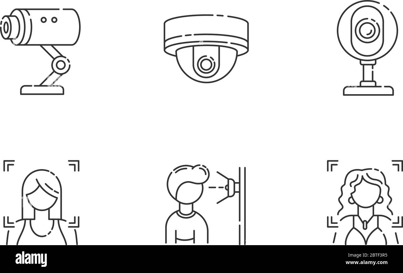 Biometric identification pixel perfect linear icons set Stock Vector