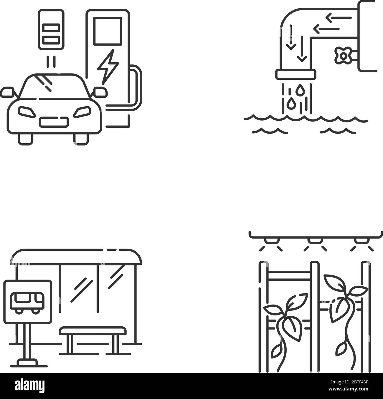 City structure pixel perfect linear icons set Stock Vector