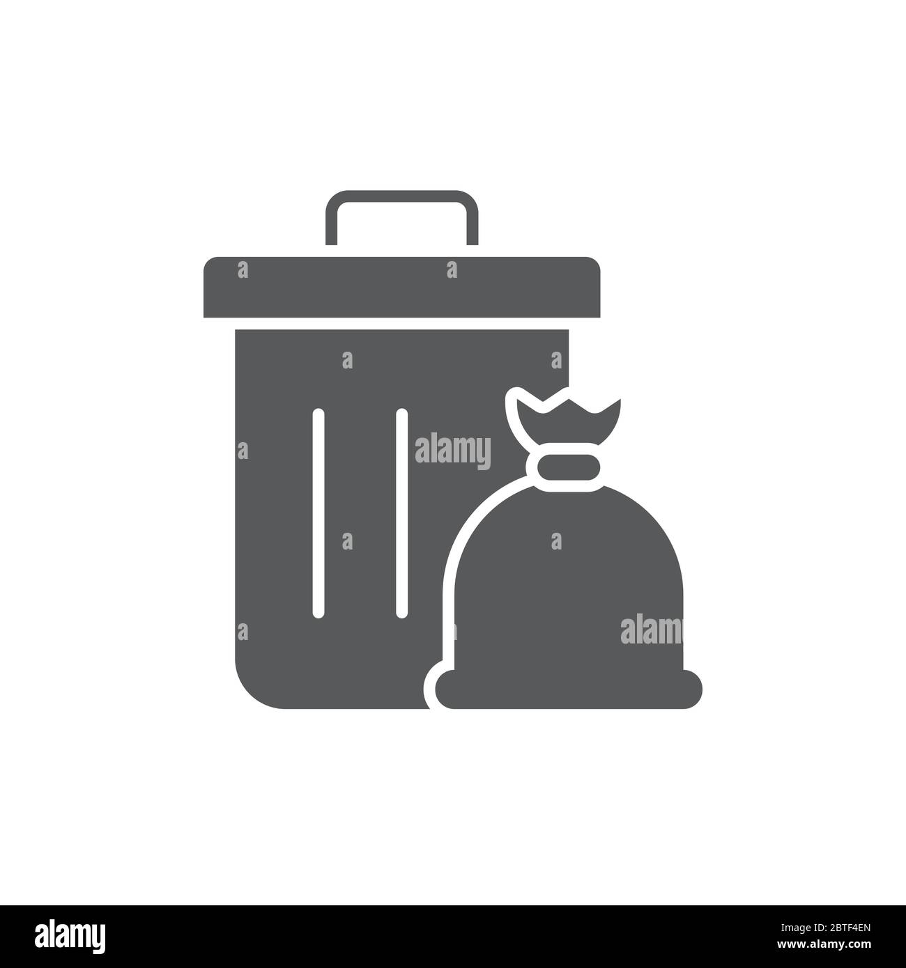 Garbage trash bin and bag vector icon symbol isolated on white background Stock Vector