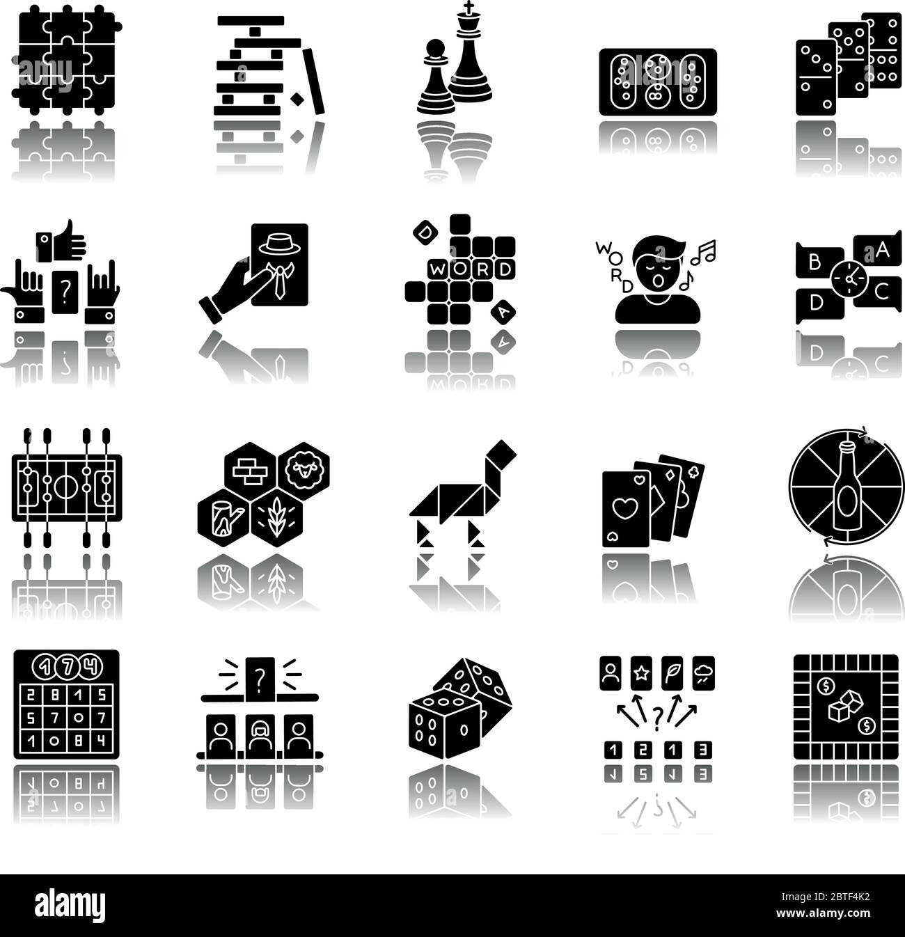 Table games drop shadow black glyph icons set Stock Vector