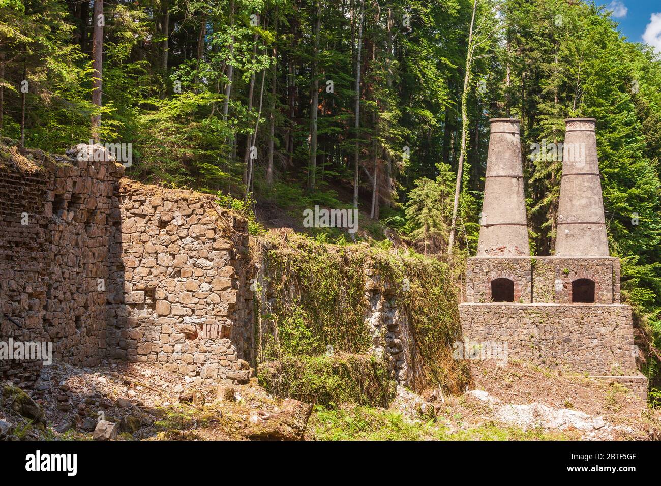 old walls, kiln and towers of the Litzlsdorf cement plant, which is