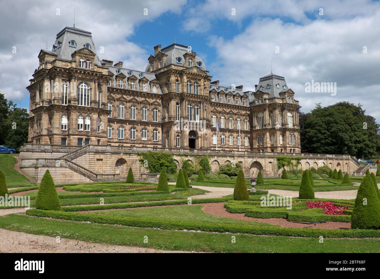 The Bowes Museum is one of the top visitor attractions in Barnard Castle, County Durham. Picture also shows its landscaped gardens Stock Photo