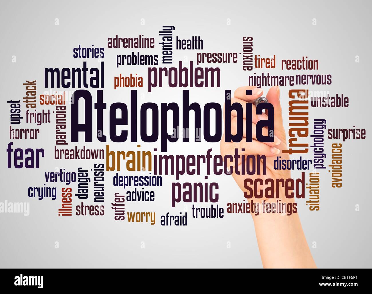 Atelophobia fear of imperfection word cloud and hand with marker ...