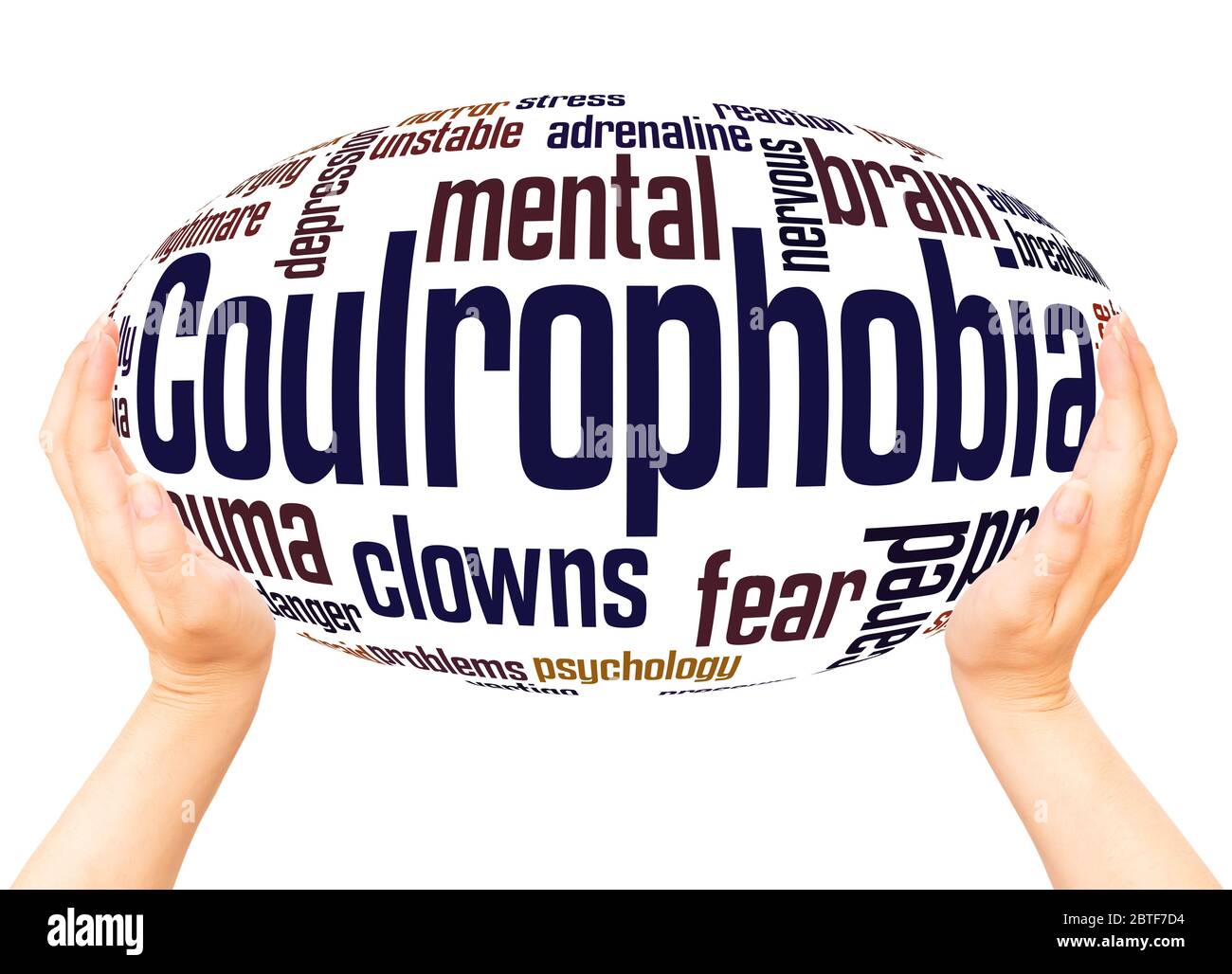 Coulrophobia fear of clowns word hand sphere cloud concept on white background Stock Photo Alamy
