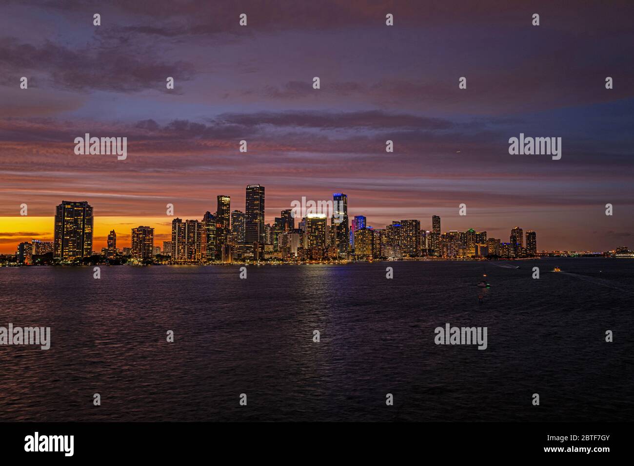 Downtown Miami Skyline Miami Florida Skyline Of Downtown Night Colorful Skyscraper Buildings Stock Photo Alamy