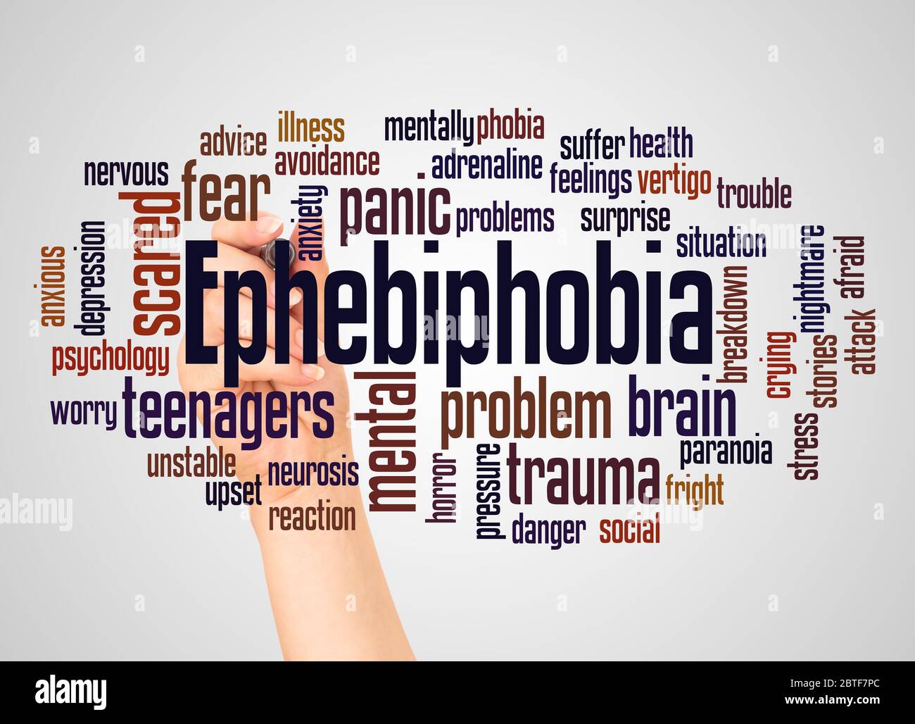 Ephebiphobia fear of teenagers word cloud and hand with marker concept on  white background Stock Photo - Alamy