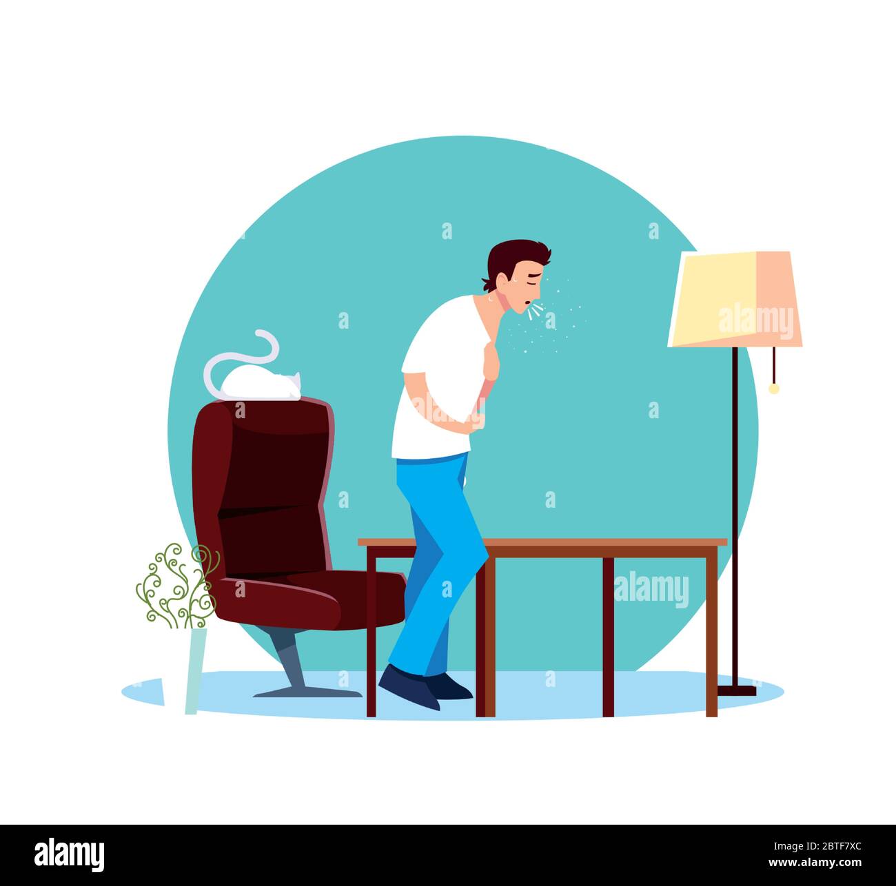 Man feeling sick at home design of Medical care and covid 19 virus