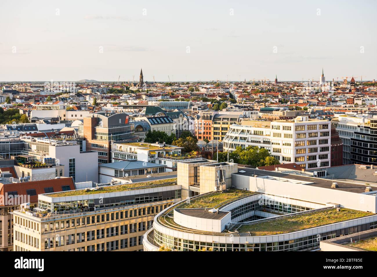 Cityscape of downtown of Berlin with modern skylines and church towers