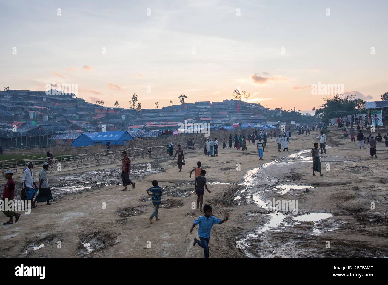 Rohingya refugee in Bangladesh. Entrance of Thangkhali's refugee camp. Stock Photo