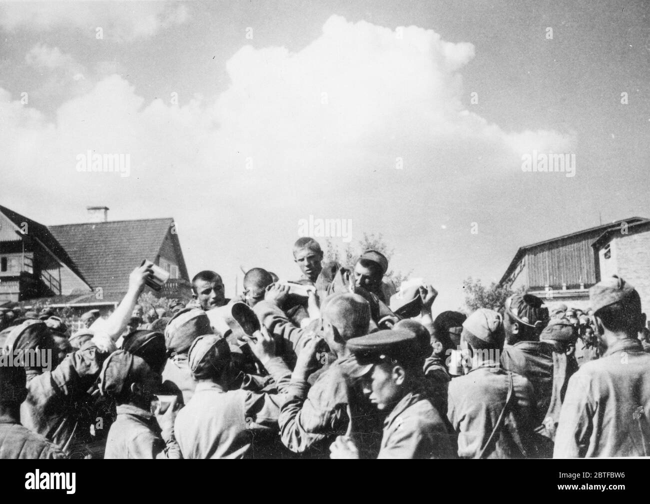 Prisoner of war camp in Stolgen Operation Barbarossa - German Invasion of Russia, 1941 - 15th Infantary Division of the Thuringia-Kurhessen Division Stock Photo