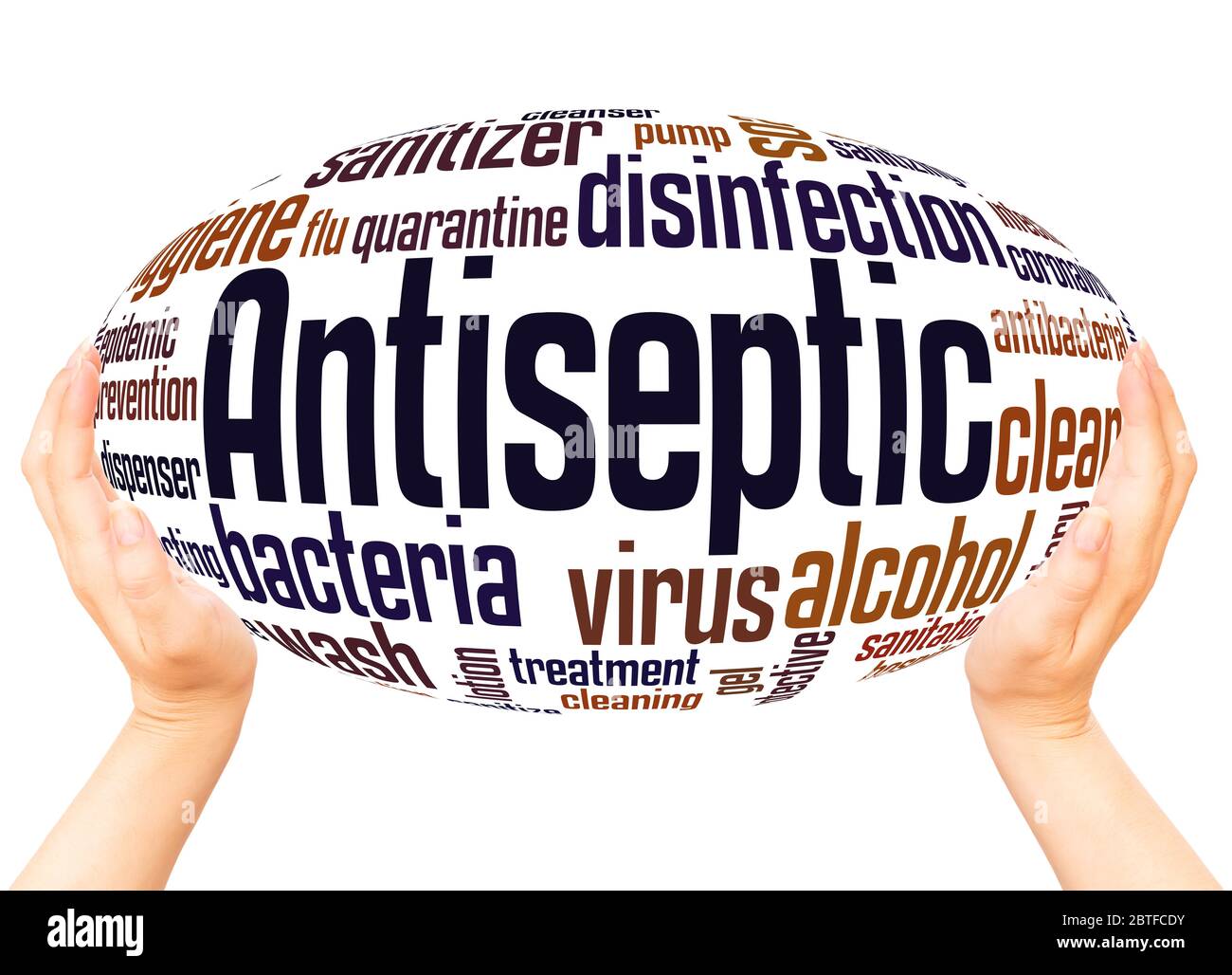 Antiseptic word hand sphere cloud concept on white background. Stock Photo