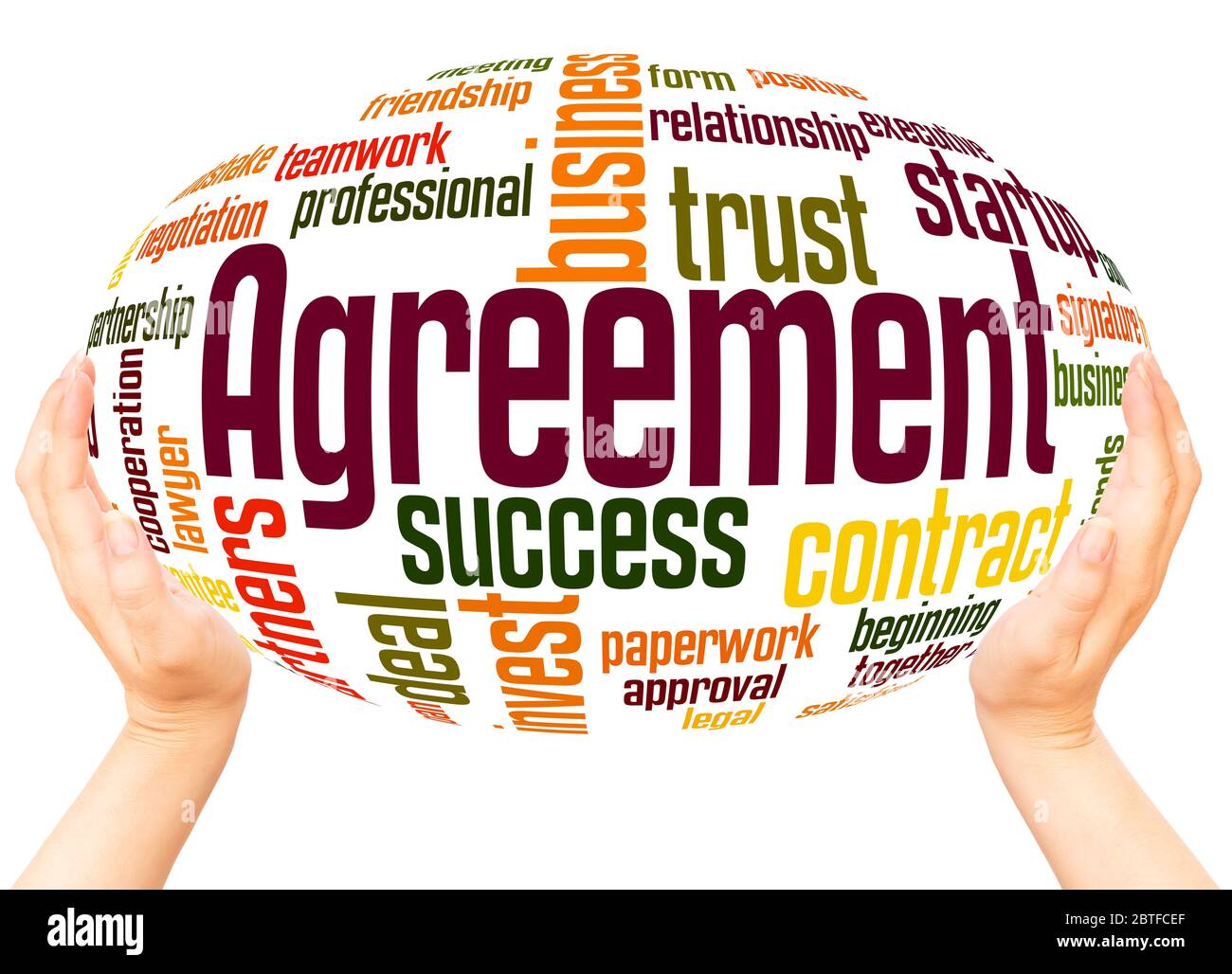 Agreement word hand sphere cloud concept on white background. Stock Photo