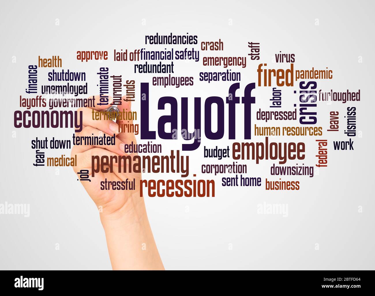 Layoff word hand sphere cloud concept on white background. Stock Photo