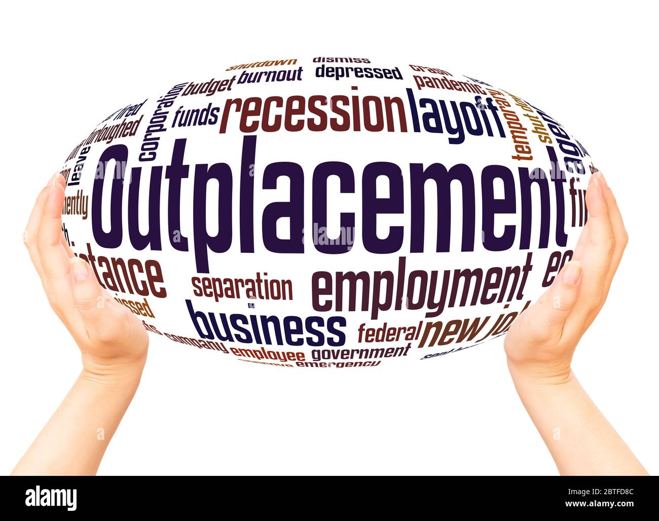 Outplacement word hand sphere cloud concept on white background. Stock Photo