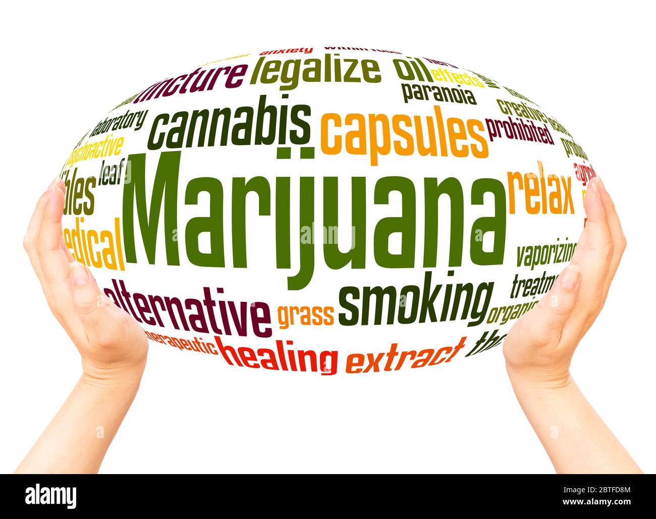 Marijuana word hand sphere cloud concept on white background. Stock Photo