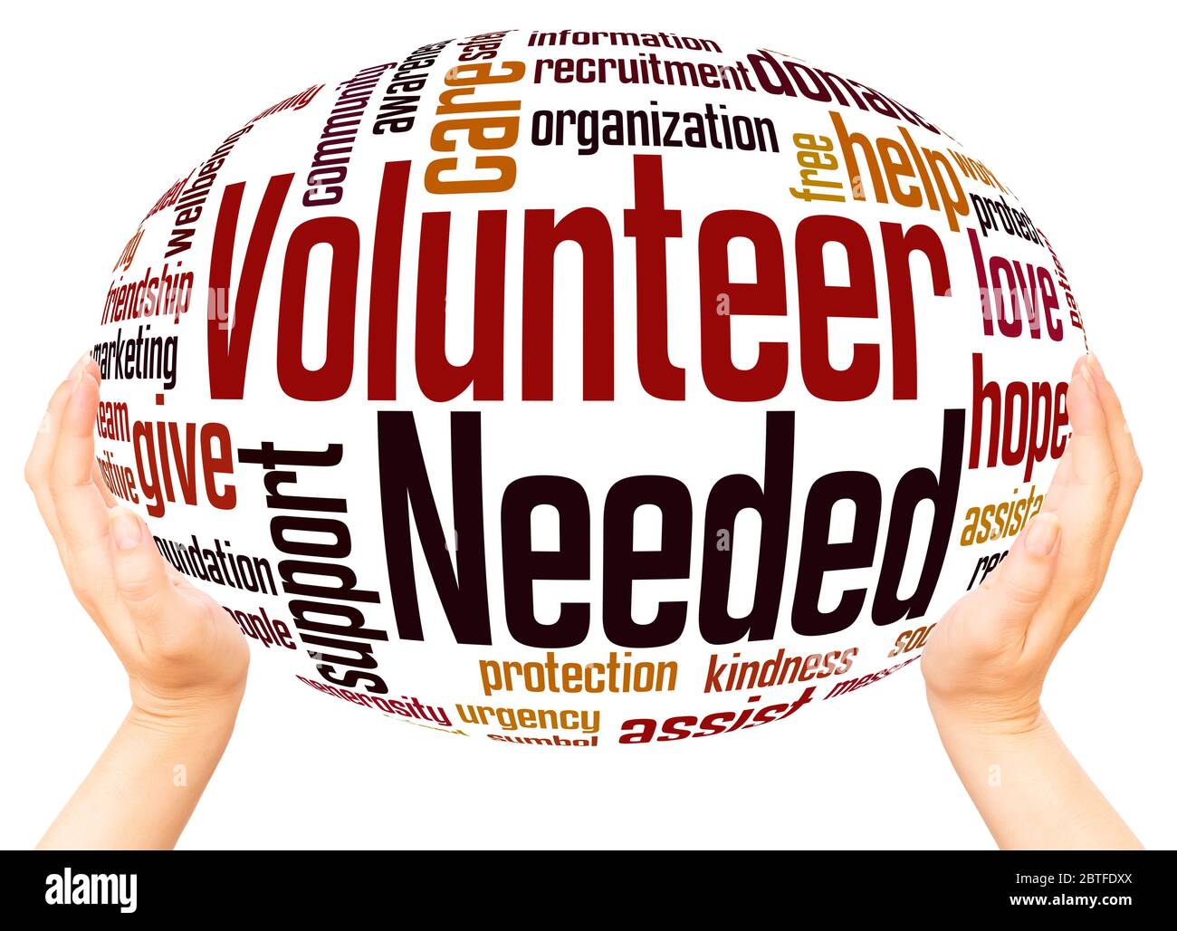 Volunteer Needed word hand sphere cloud concept on white background. Stock Photo
